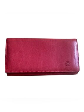 AJ Firenze Italian Made Soft Red Vera Pelle Leather Wallet Clutch